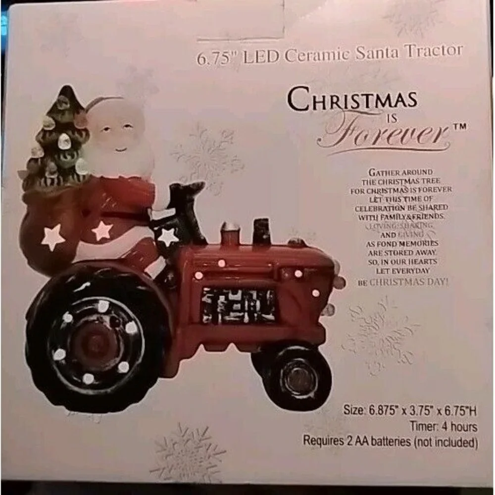 Ceramic LED Tractor Santa Christmas‎ is Forever tree LIGHTED Country NIB Battery